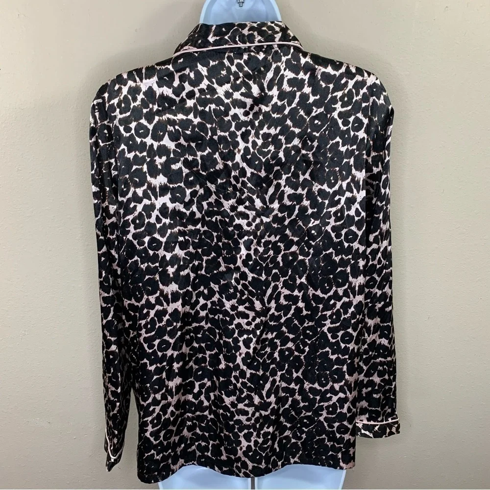 Small Victoria’s Secret PINK Pink Black Leopard Print Satin Pajama Top